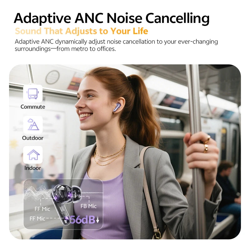 QCY MeloBuds N70 Adaptive ANC Earbuds – -56dB, 50Hr