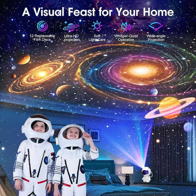 Astronaut Planetarium Galaxy Projector with 12 Image Discs & LED Ceiling Light