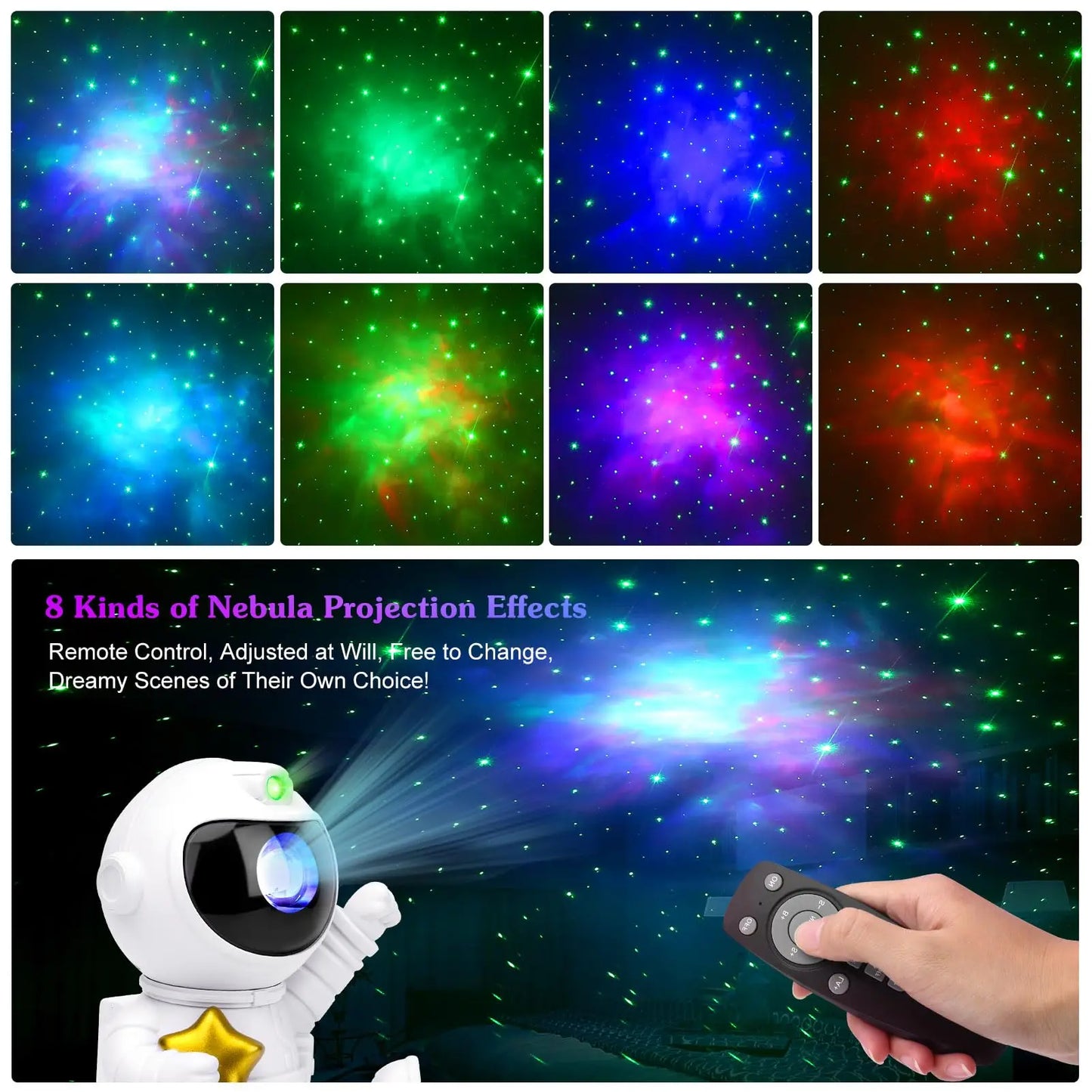 Astronaut Galaxy Star Projector – 360° Rotating with Timer & Remote