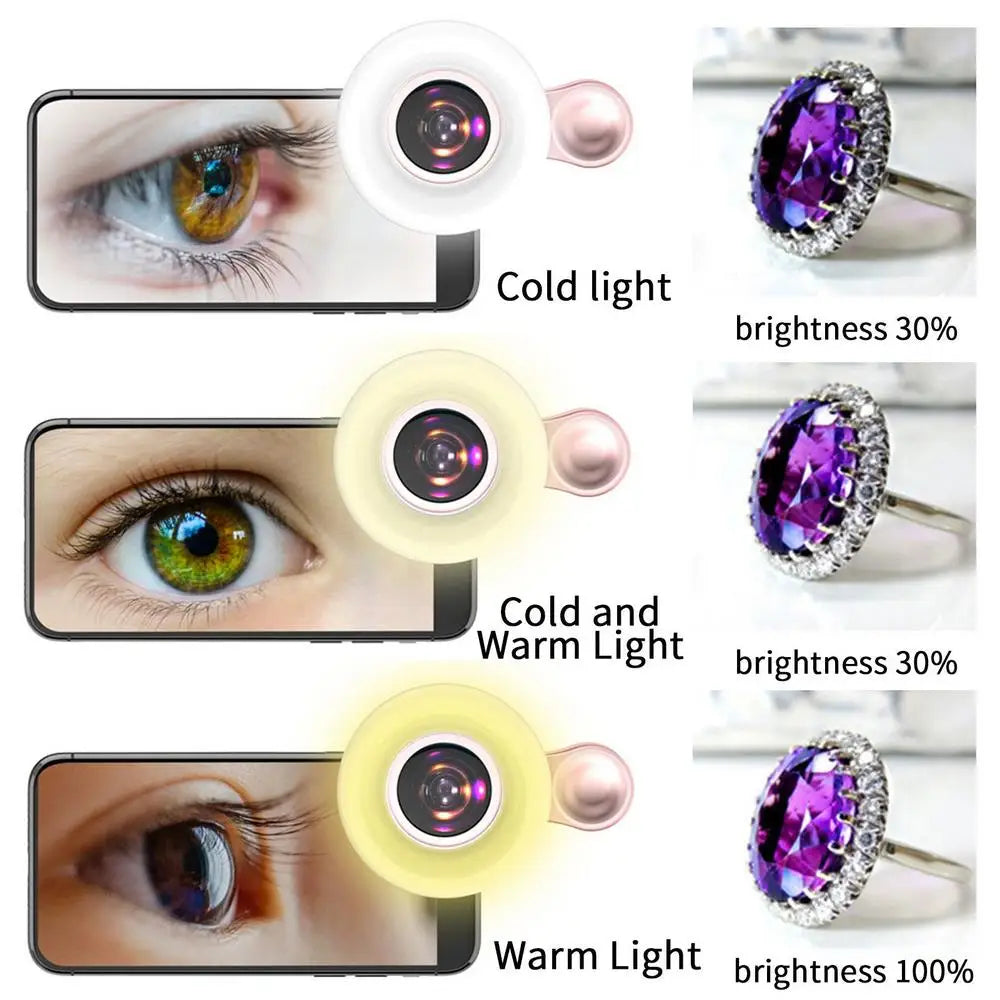 20X Macro Lens with LED Ring Fill Light – Clip-On for Smartphone