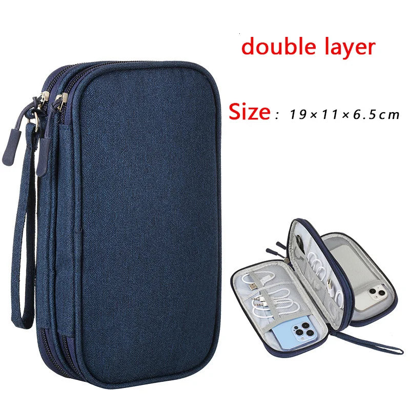 Portable Waterproof Double-Layer Cable Organiser Bag