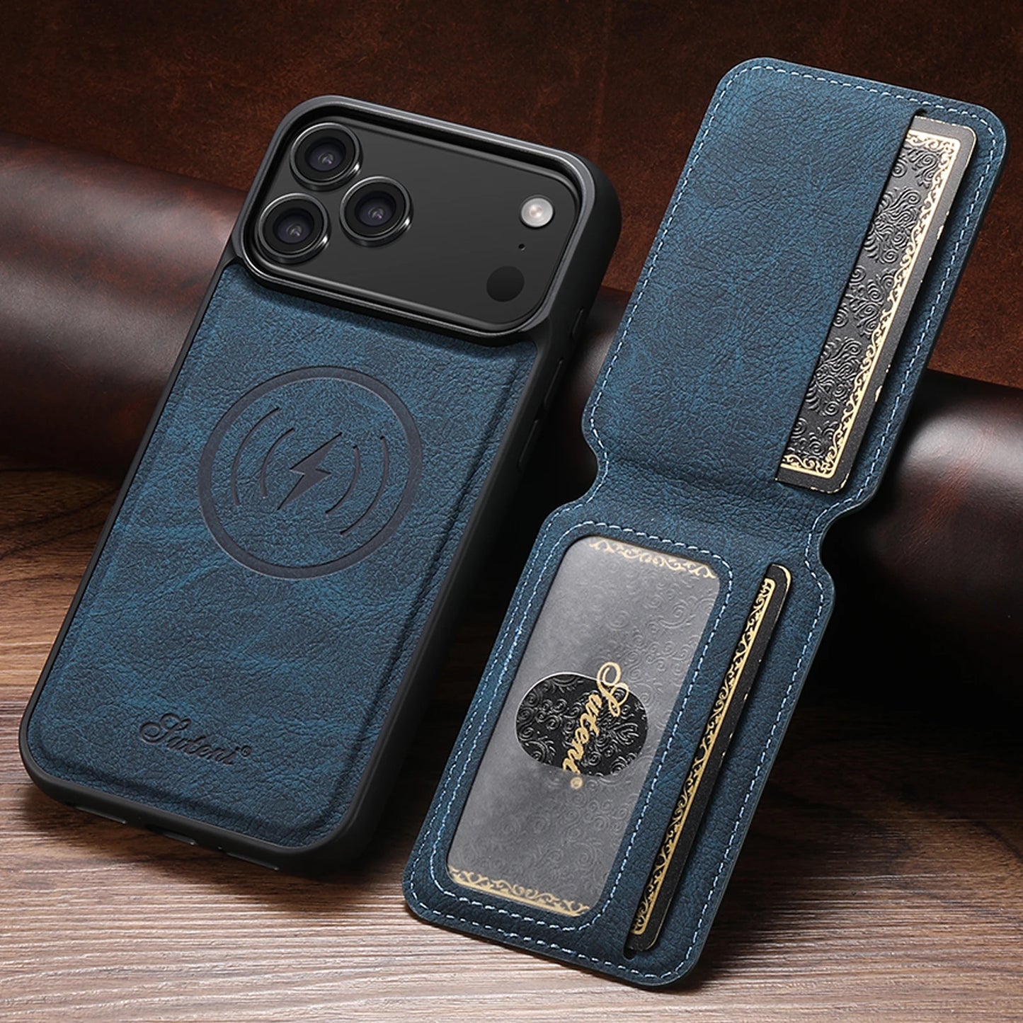 SUTENI Wireless Charging iPhone Case with Card Holder & Stand