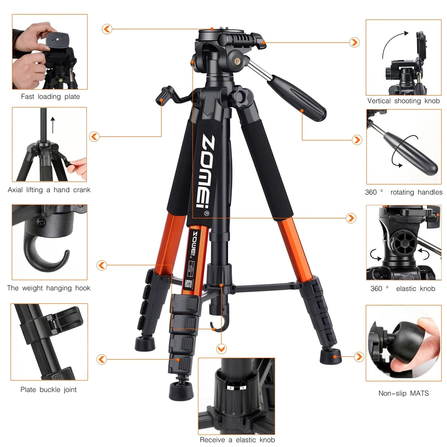 Zomei 187cm Aluminium Tripod for DSLR & Smartphones