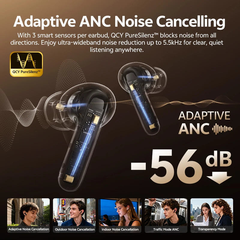 QCY MeloBuds N60 ANC Wireless Earbuds – Bluetooth 6.0, 45Hr