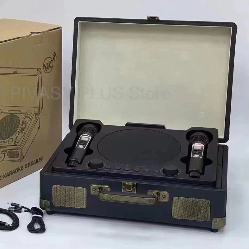 Retro 45W Karaoke Bluetooth Speaker with Dual Wireless Microphones
