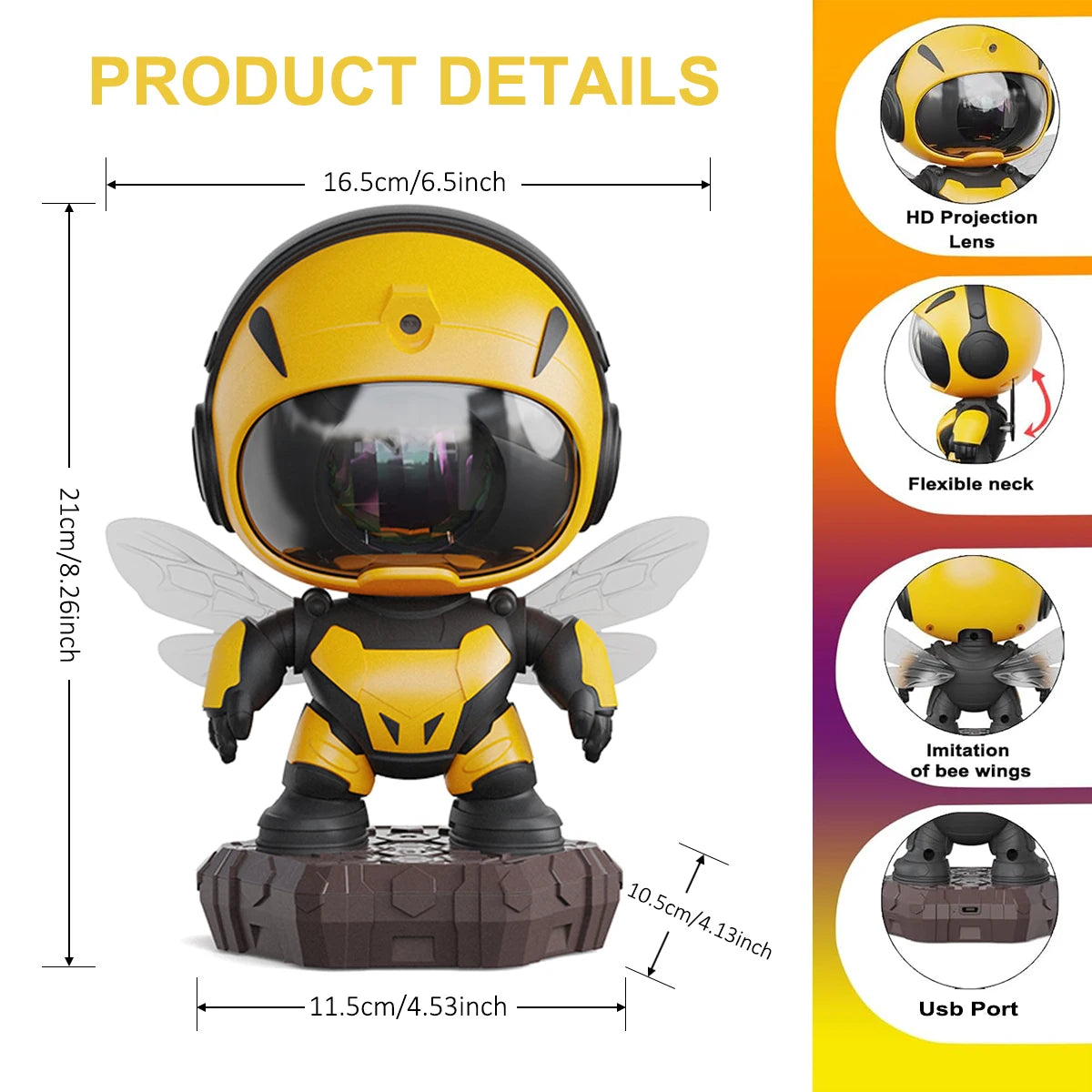 Bee Astronaut Galaxy Star Projector Night Light for Kids with Remote