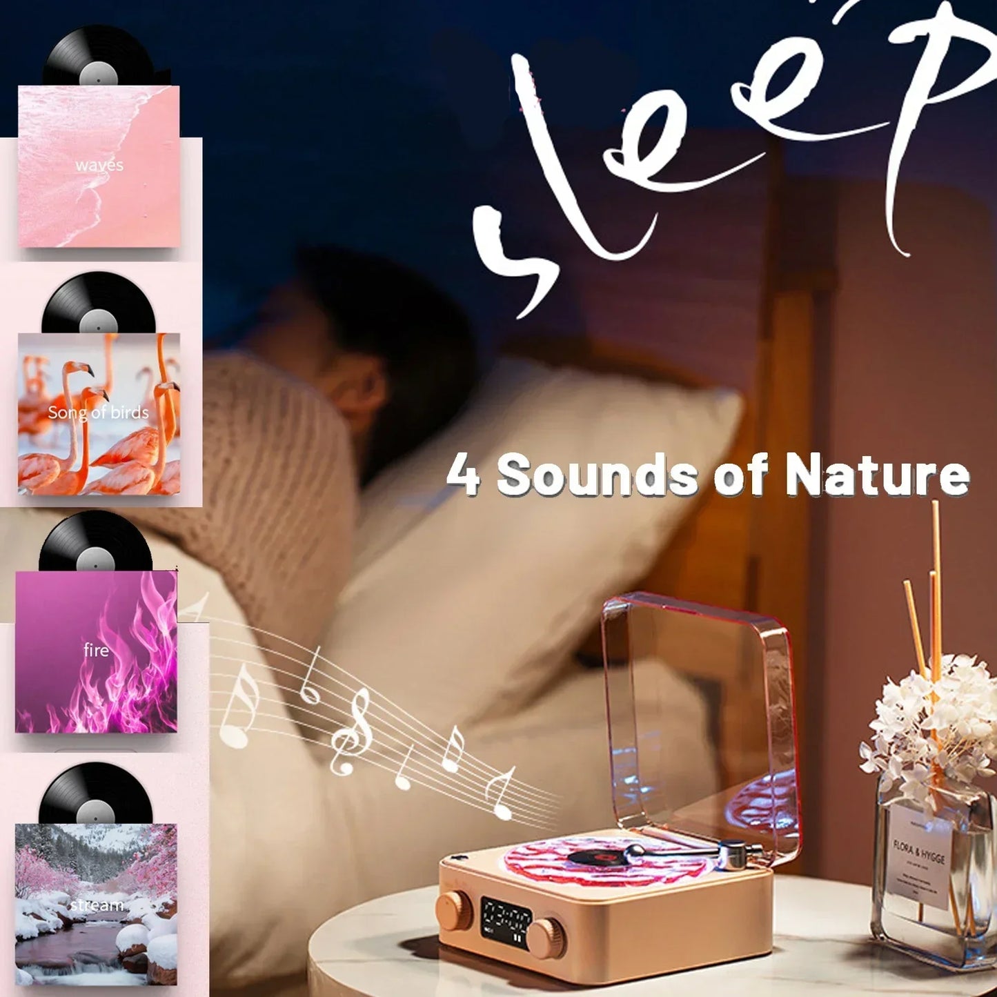 Waves Vinyl Turntable Bluetooth Speaker with White Noise & RGB Light