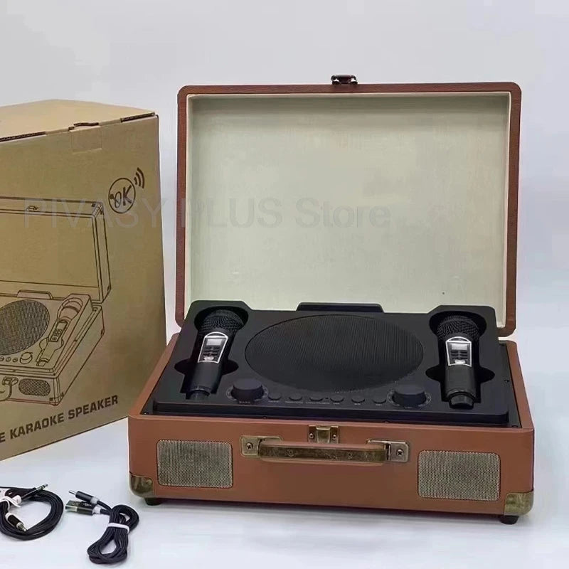 Retro 45W Karaoke Bluetooth Speaker with Dual Wireless Microphones