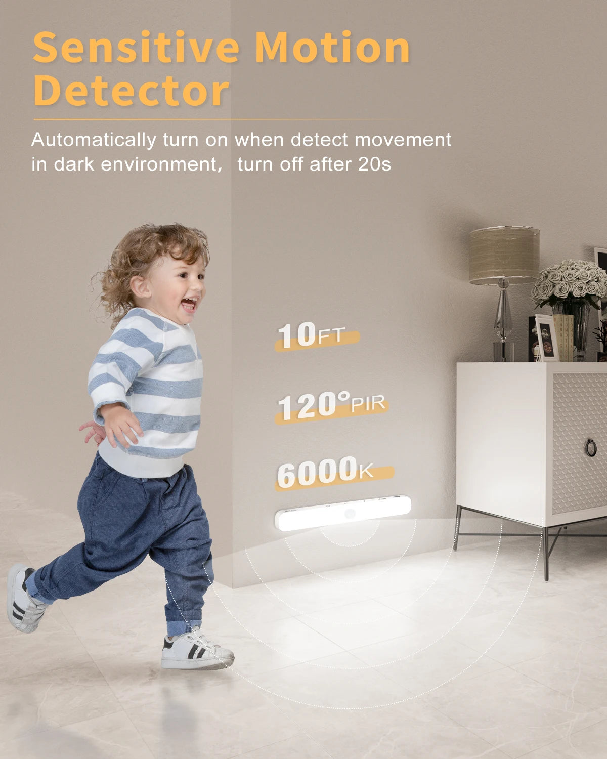 60 LED Motion Sensor Cabinet Light – Rechargeable with Touch Control