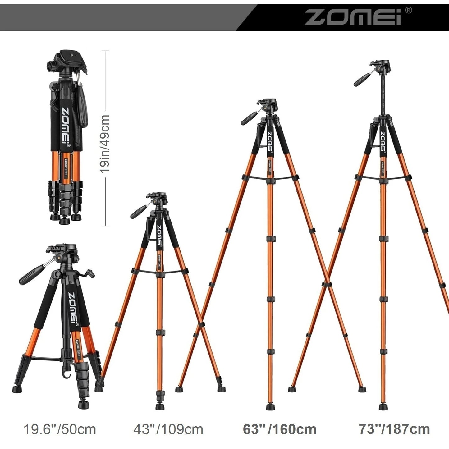 Zomei 187cm Aluminium Tripod for DSLR & Smartphones