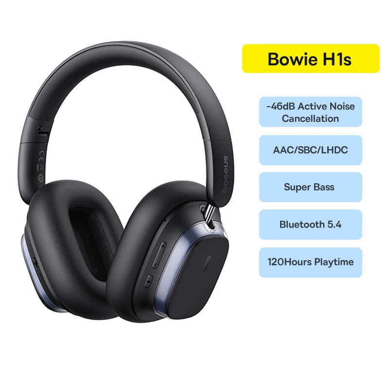 Baseus Bowie H1s ANC Wireless Headphones – 120Hr Battery