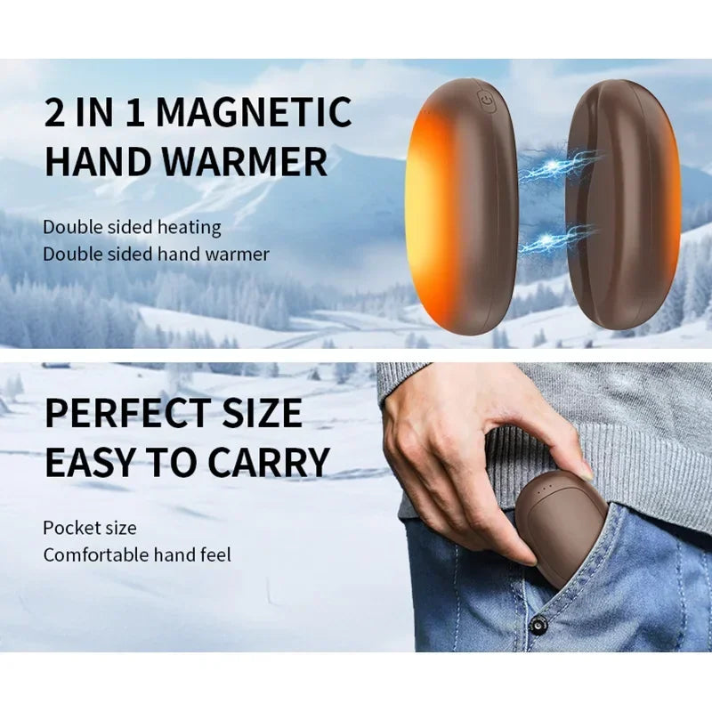 2-Pack Magnetic Hand Warmer – USB Rechargeable for Winter & Camping