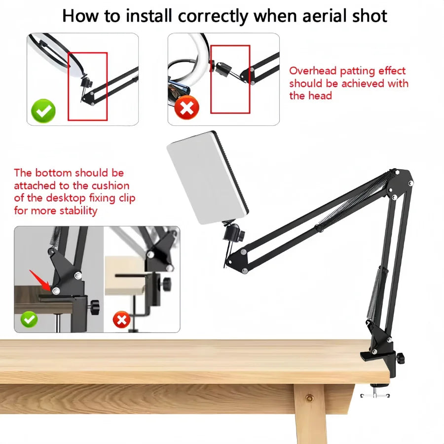 LED Photography Light with Scissor Arm Stand for Zoom & YouTube